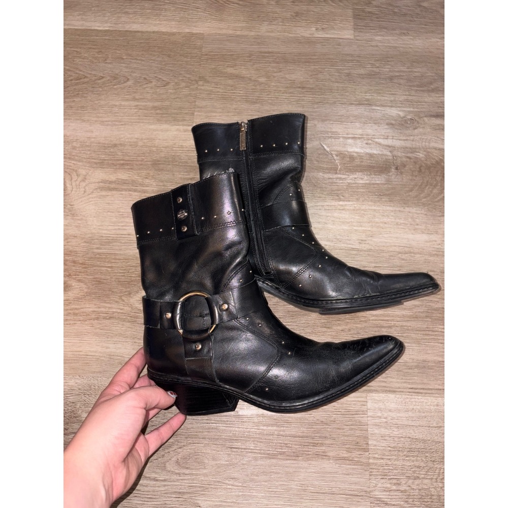 Harley-Davidson Womens Black Leather Studded Harness Pointed Toe Boots 8.5 84378